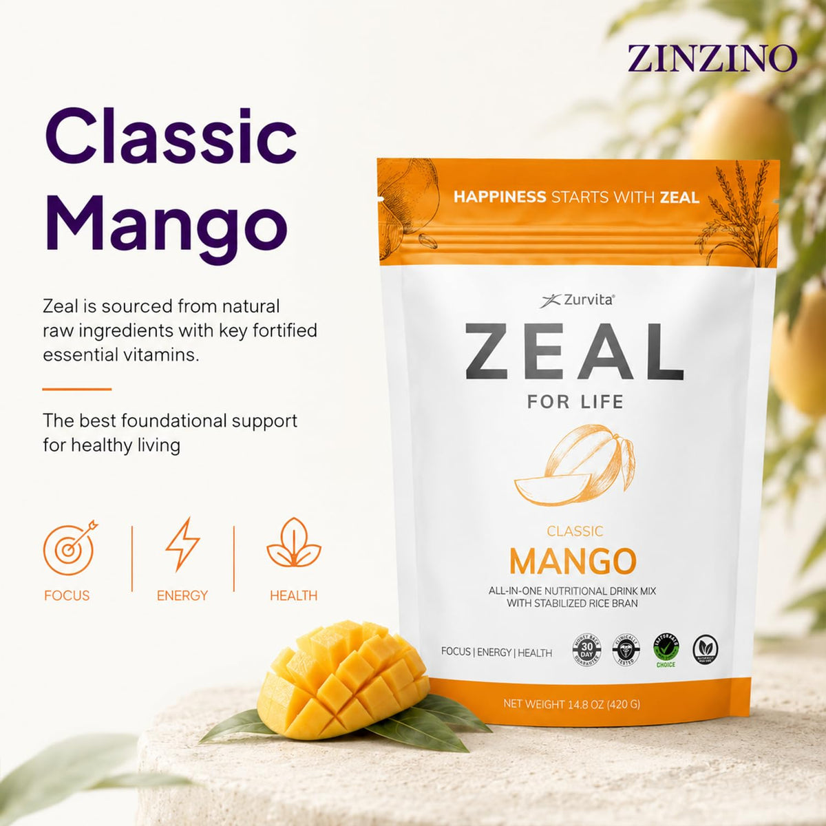 Zurvita Zeal for Life Mango Wellness Drink Mix - 420 g - image 3