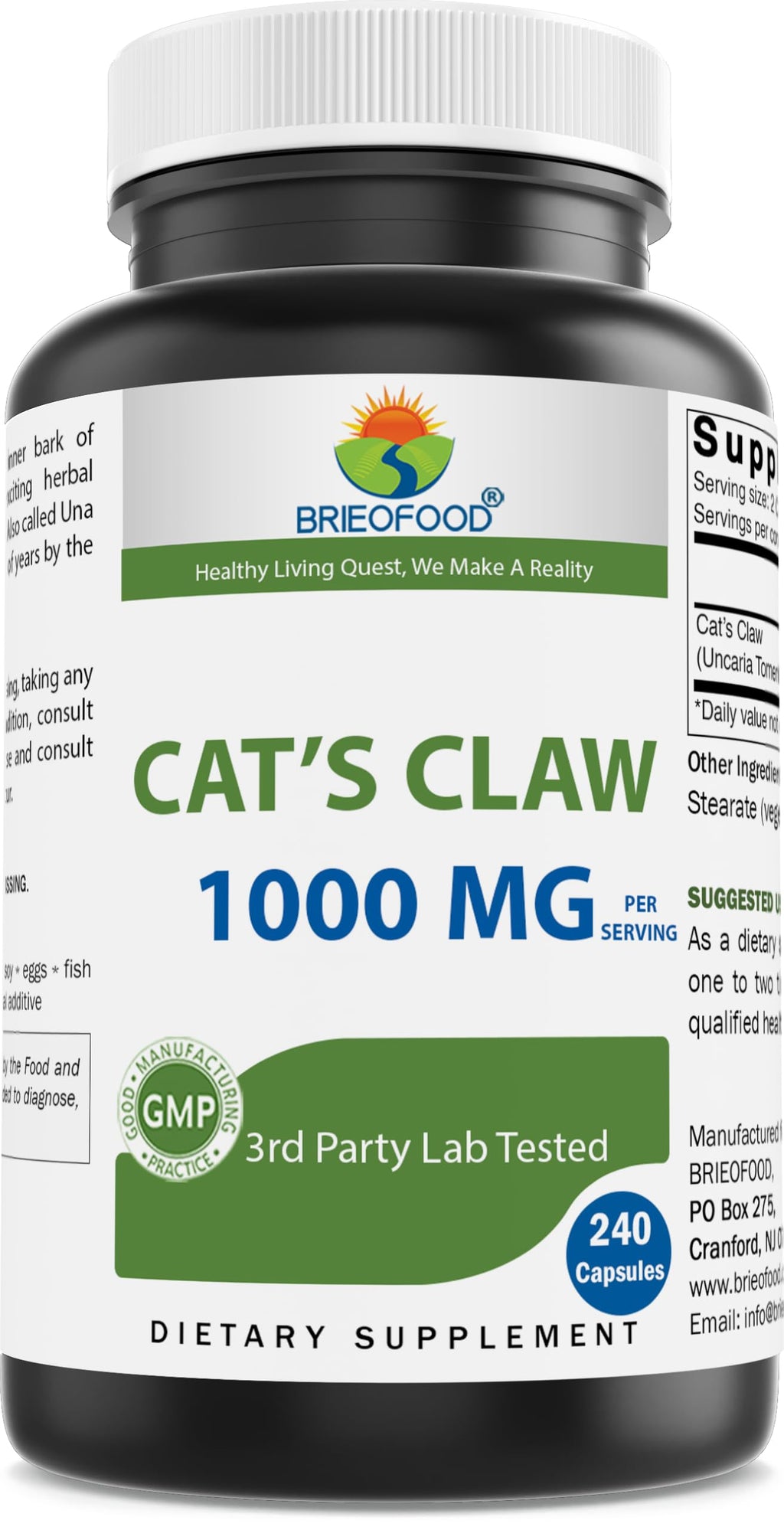 Brieofood Cat's Claw 1000 mg - 240 Capsules