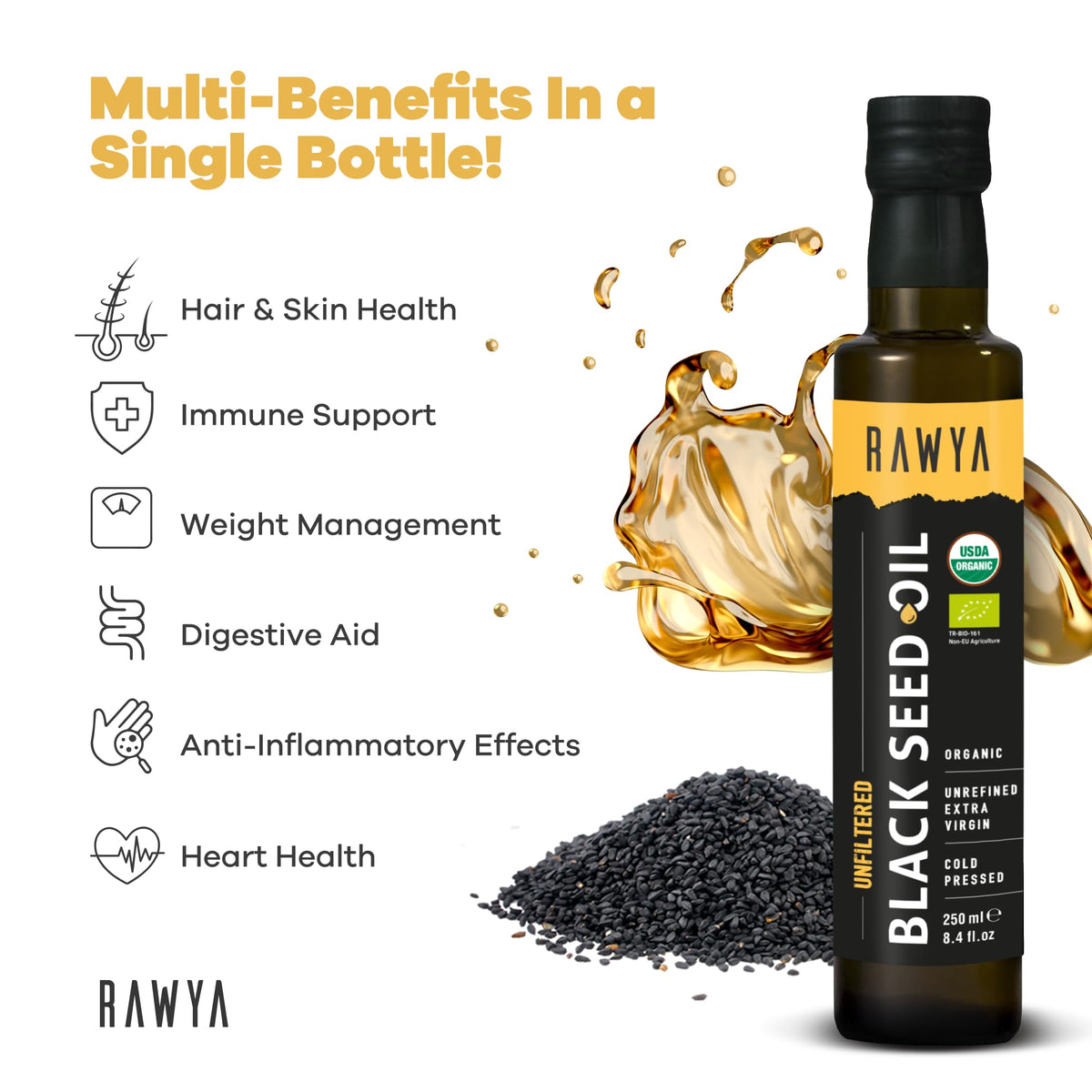 RAWYA Black Seed Oil - Unfiltered - Full Spectrum - 8.4 fl oz - image 2