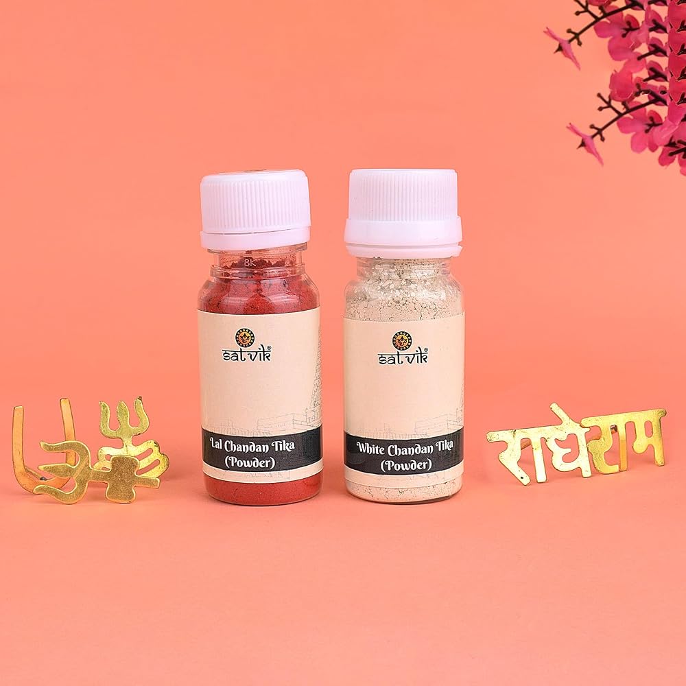 SATVIK 5 Piece Assorted Brass Tilak Stamp with Chandan Powder