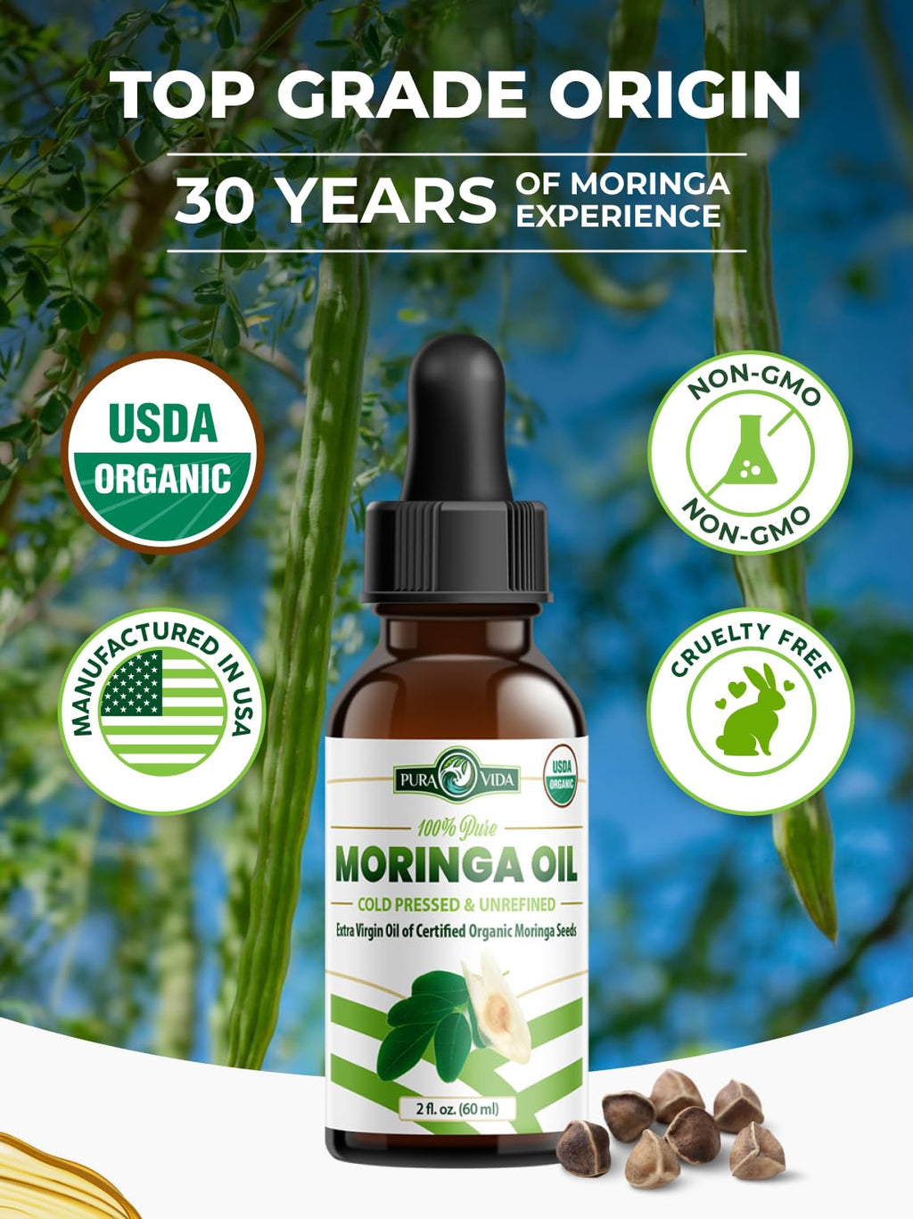PURA VIDA MORINGA Organic Moringa Seed Oil - 2 Fl Oz - image 3