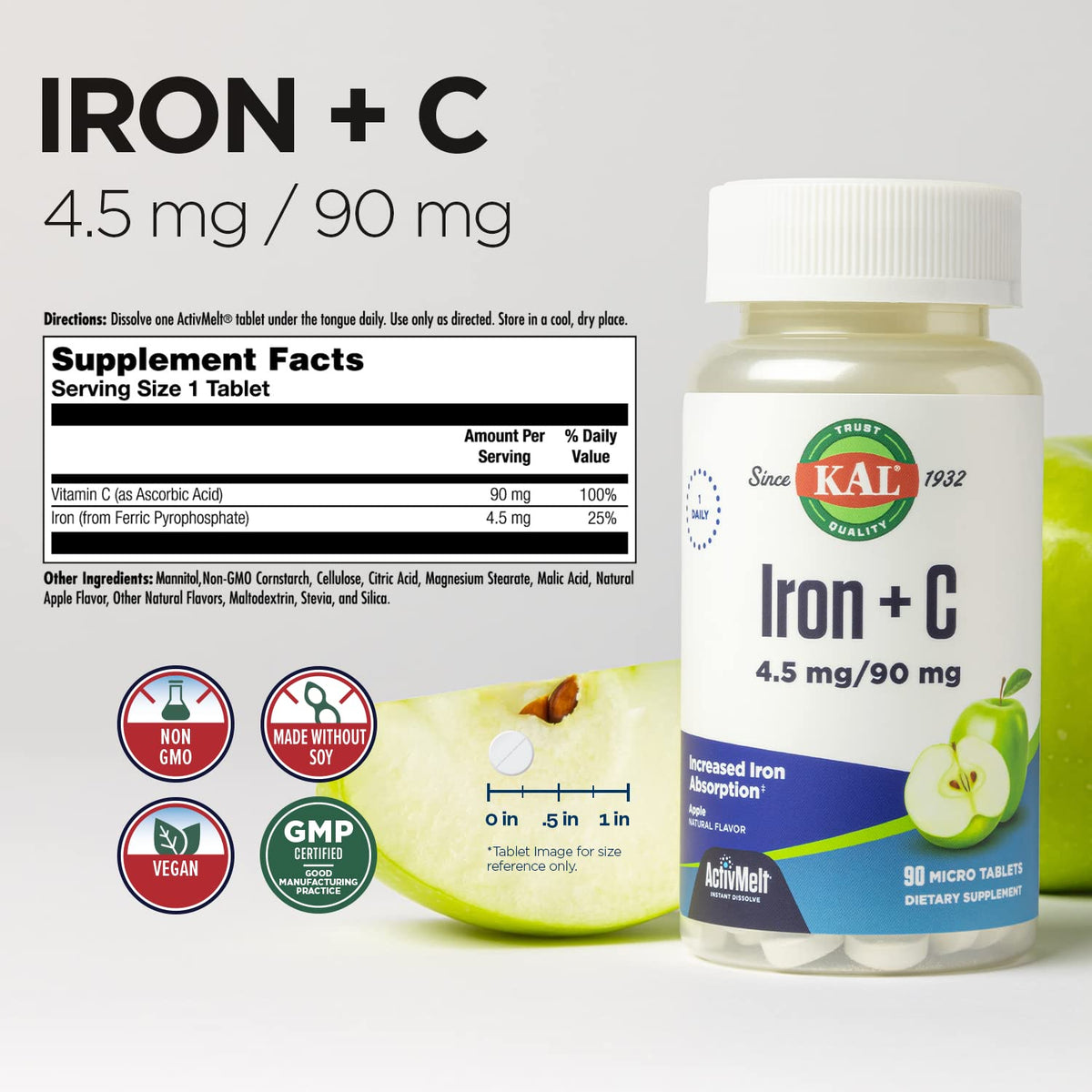KAL Iron C 4.5 mg Tablets Immune Support - 90 Tablets - image 2