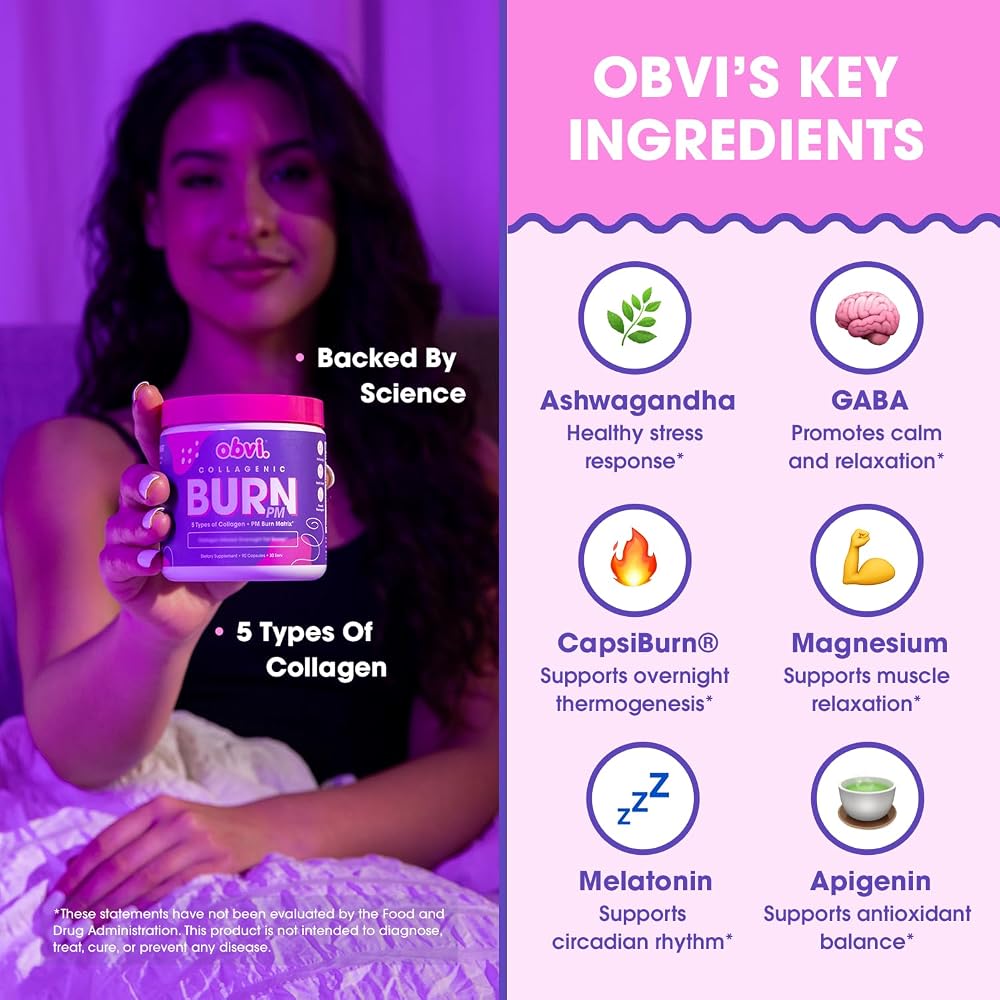Obvi Collagenic Burn PM Collagen Peptides for Sleep - 90 Capsules - image 4