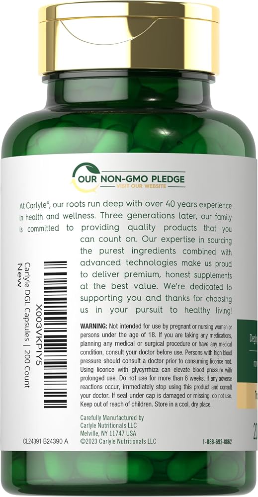 Carlyle DGL Deglycyrrhizinated Licorice - 200 Vegetarian Capsules - image 3