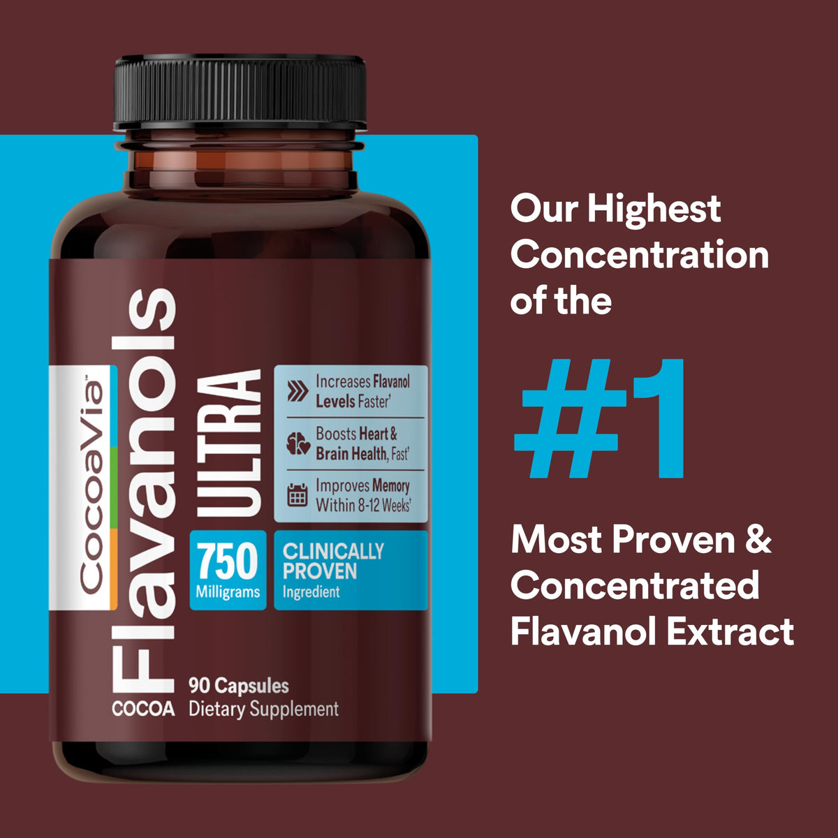 CocoaVia Ultra 750mg Cocoa Flavanols Heart & Brain Support - 90 Capsules - image 2