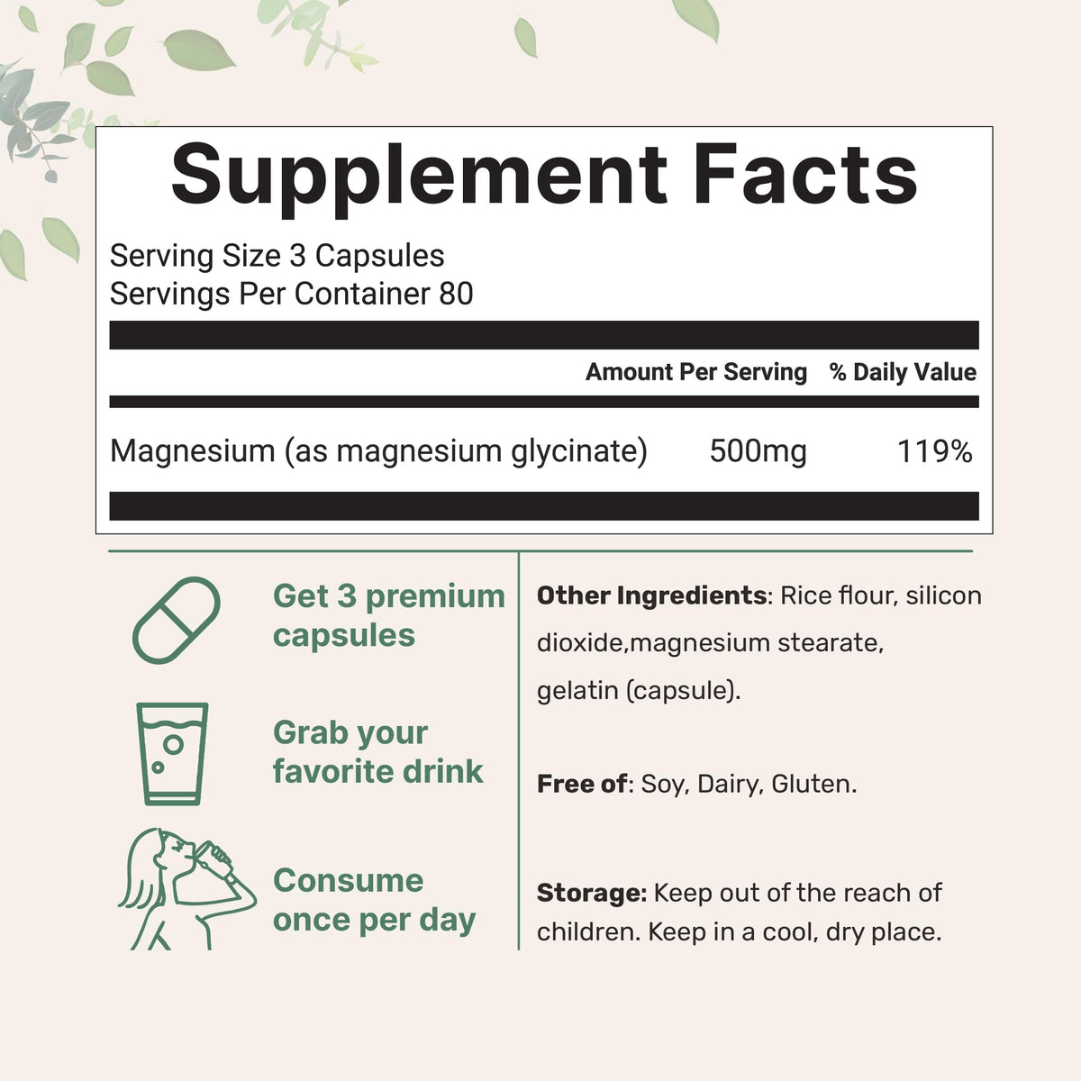 Micro Ingredients Magnesium Glycinate 500mg - 240 Capsules - image 3