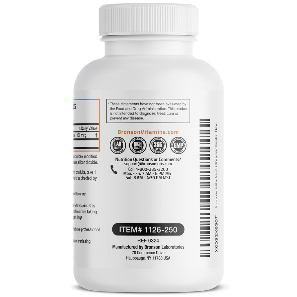 Bronson Flavored Vitamin K2 Capsules Support Strong Bones 100Mcg Adult
