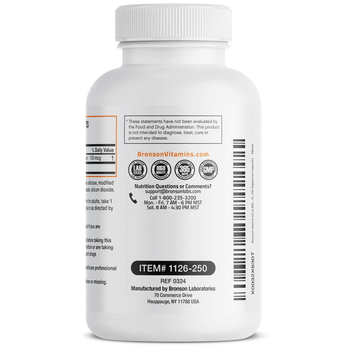Bronson Flavored Vitamin K2 Capsules Support Strong Bones 100Mcg Adult