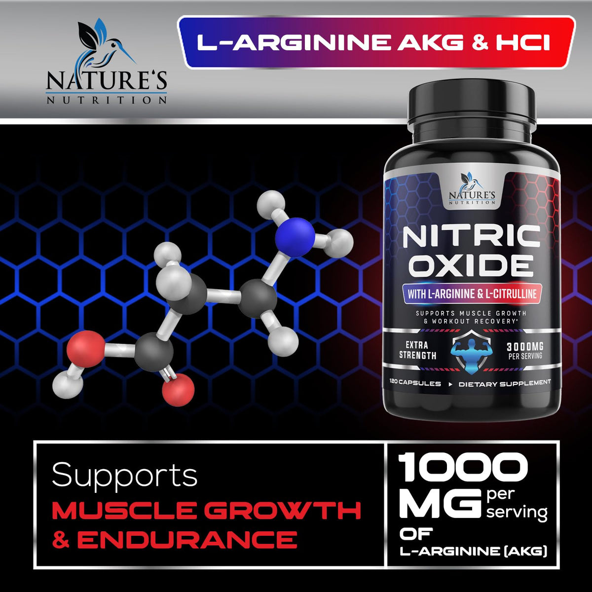 Nature's Nutrition Nitric Oxide Booster Extra Strength - 3X Strength