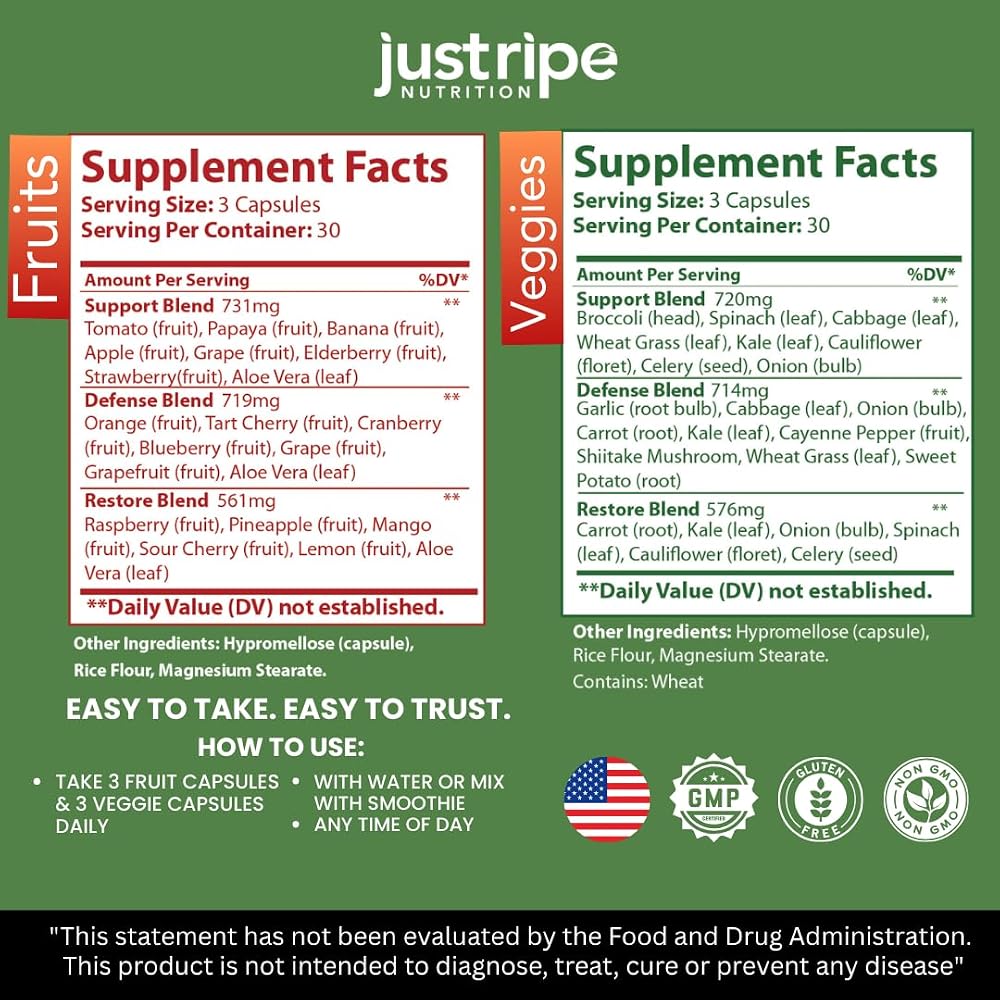Just Ripe Nutrition Fruits and Veggies Supplement - 90 Fruit and 90 - image 3