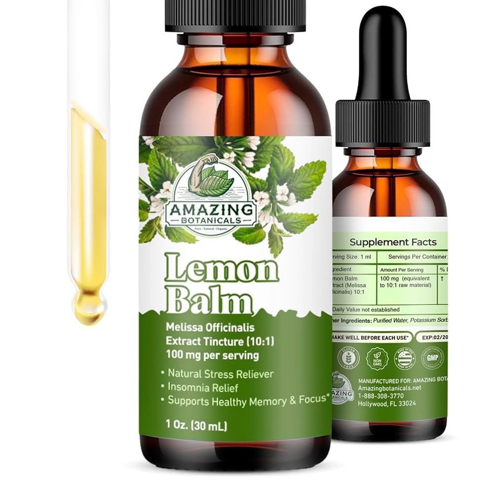 Amazing Botanicals Organic Lemon Balm Leaf Liquid Extract for Immune