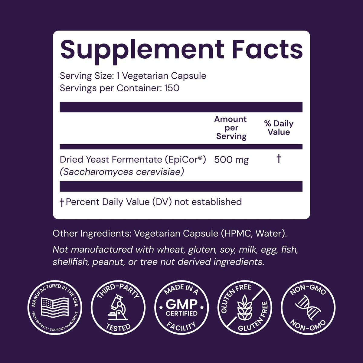 Healthy Origins EpiCor Dried Yeast 500 mg - 150 Vegetarian Capsules - image 4