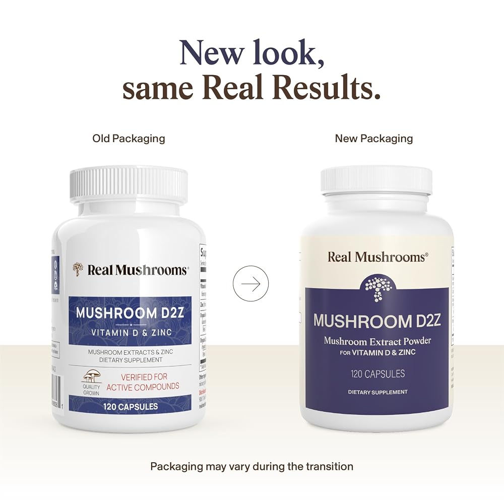 Real Mushrooms Zinc and Vitamin D2 Capsules – 120 Count - image 2
