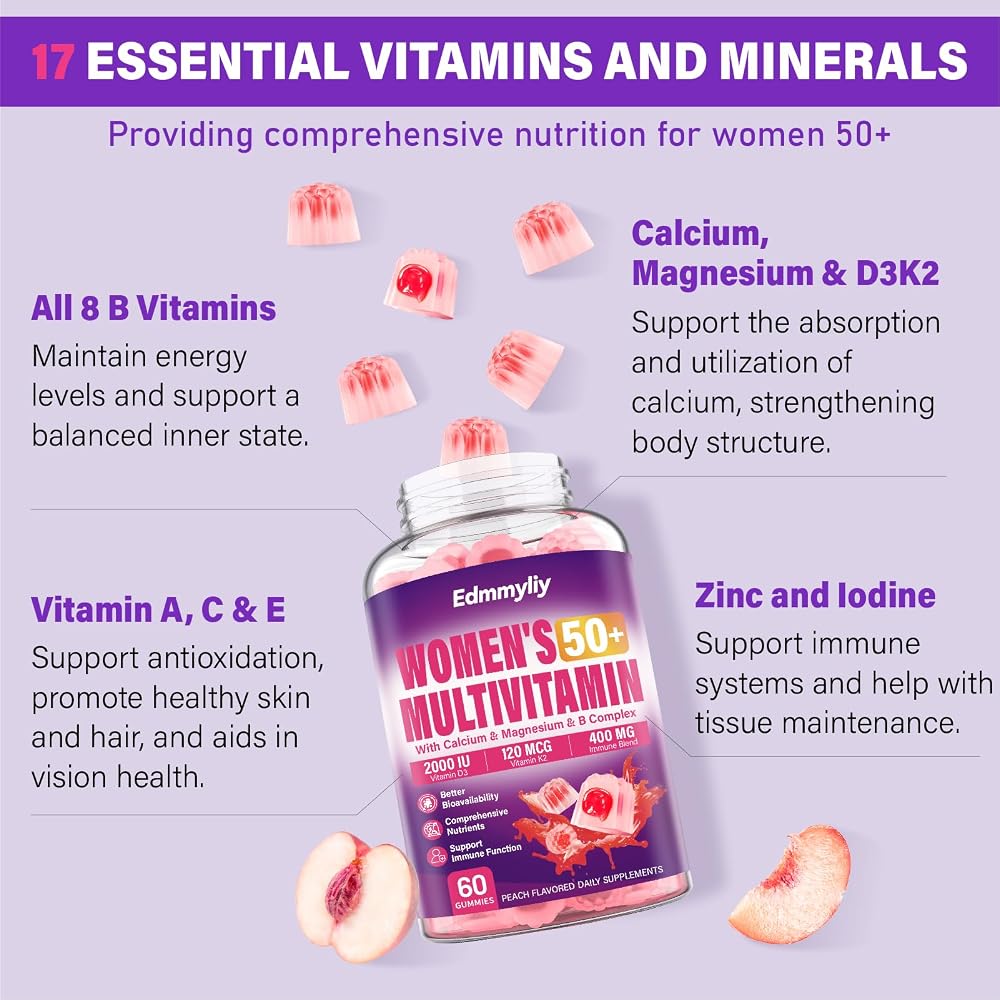 Edmmyliy Womens Multivitamin Gummy 50 and Over - Chewable Multi