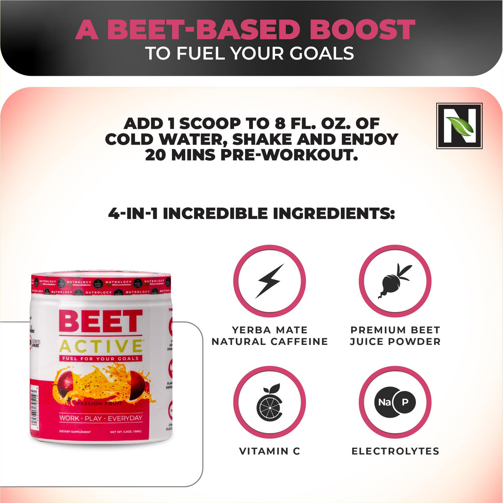 Nutrology Beet Active Pre Workout Powder Passion Fruit - 30 Servings - image 4