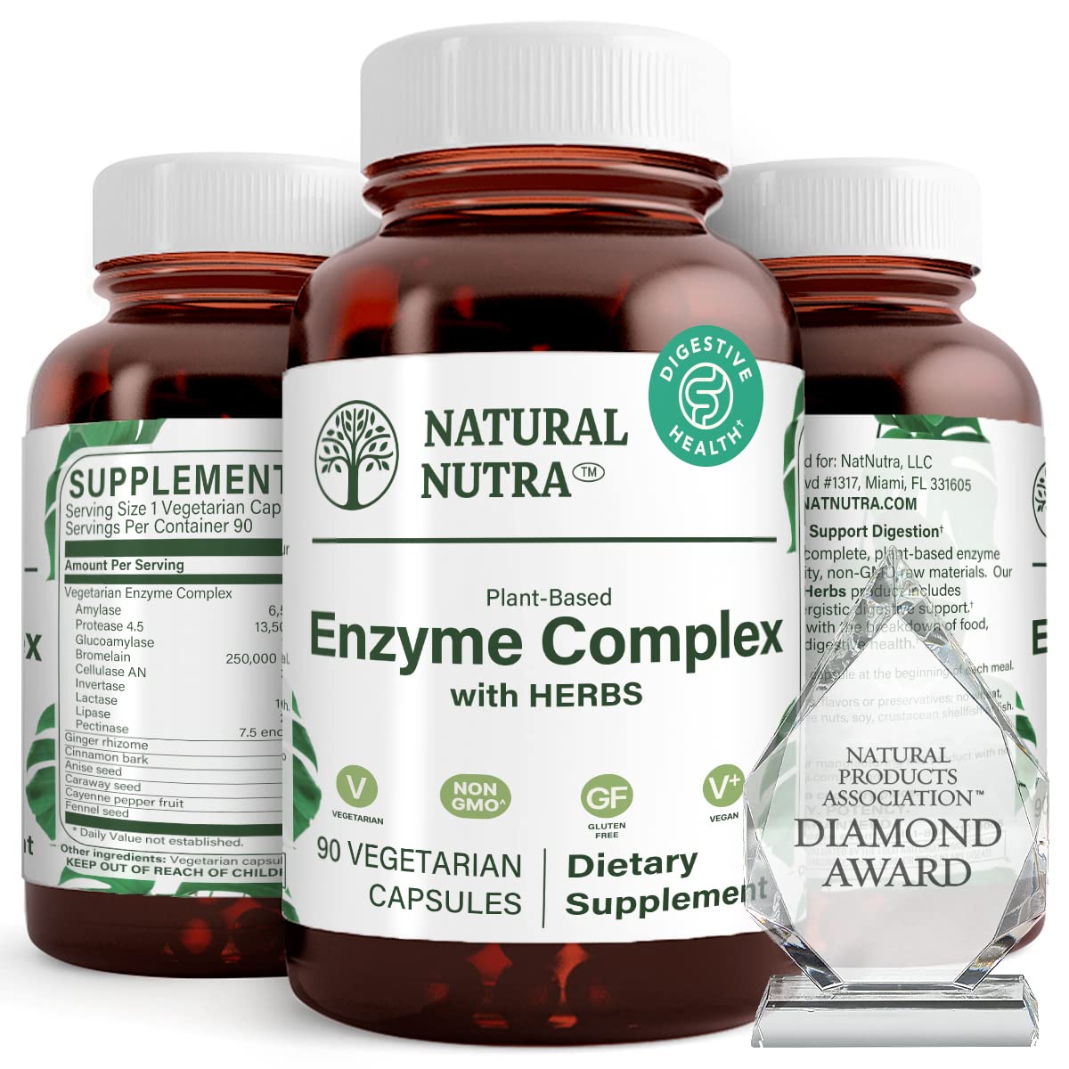 Natural Nutra Plant-Based Digestive Enzyme Complex - 90 Capsules