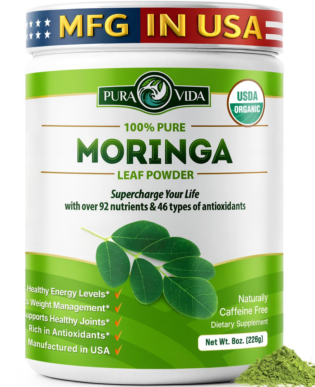 PURA VIDA MORINGA Organic Moringa Powder - 8 oz