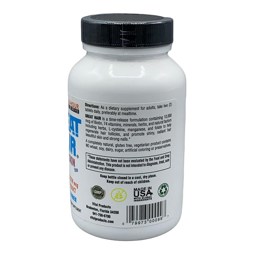 Vitol Great Hair Time Released Biotin 10,000 mcg - 120 Tablets - image 2