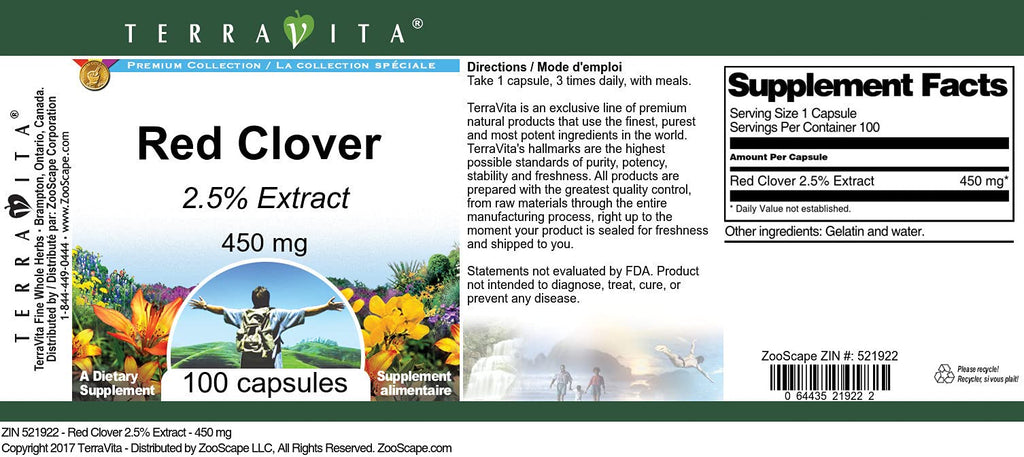 Terravita Red Clover 2.5% - 450 mg (100 Capsules, ZIN: 521922)