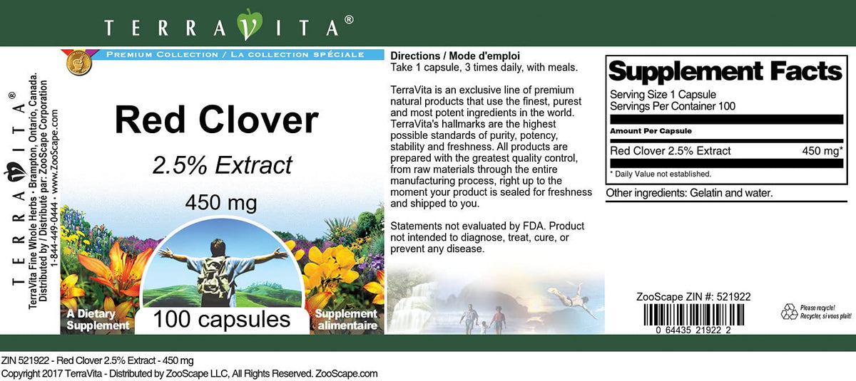 Terravita Red Clover 2.5% - 450 mg (100 Capsules, ZIN: 521922)