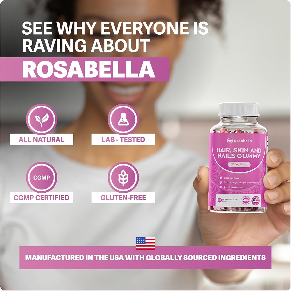 Rosabella® Hair Growth Vitamin Gummies [60 Gummies] Biotin for Faster