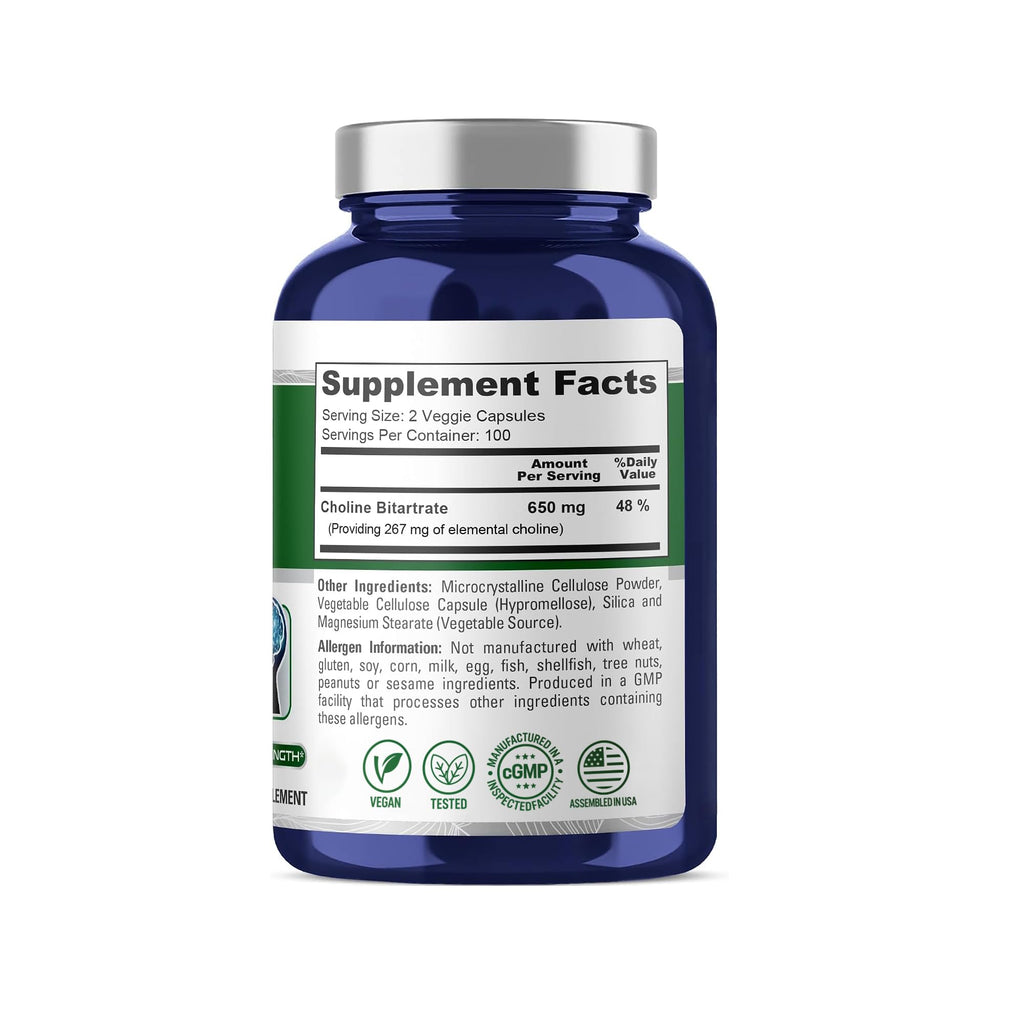 NusaPure Choline Bitartrate 650mg - 200 Vegetarian Capsules - image 2
