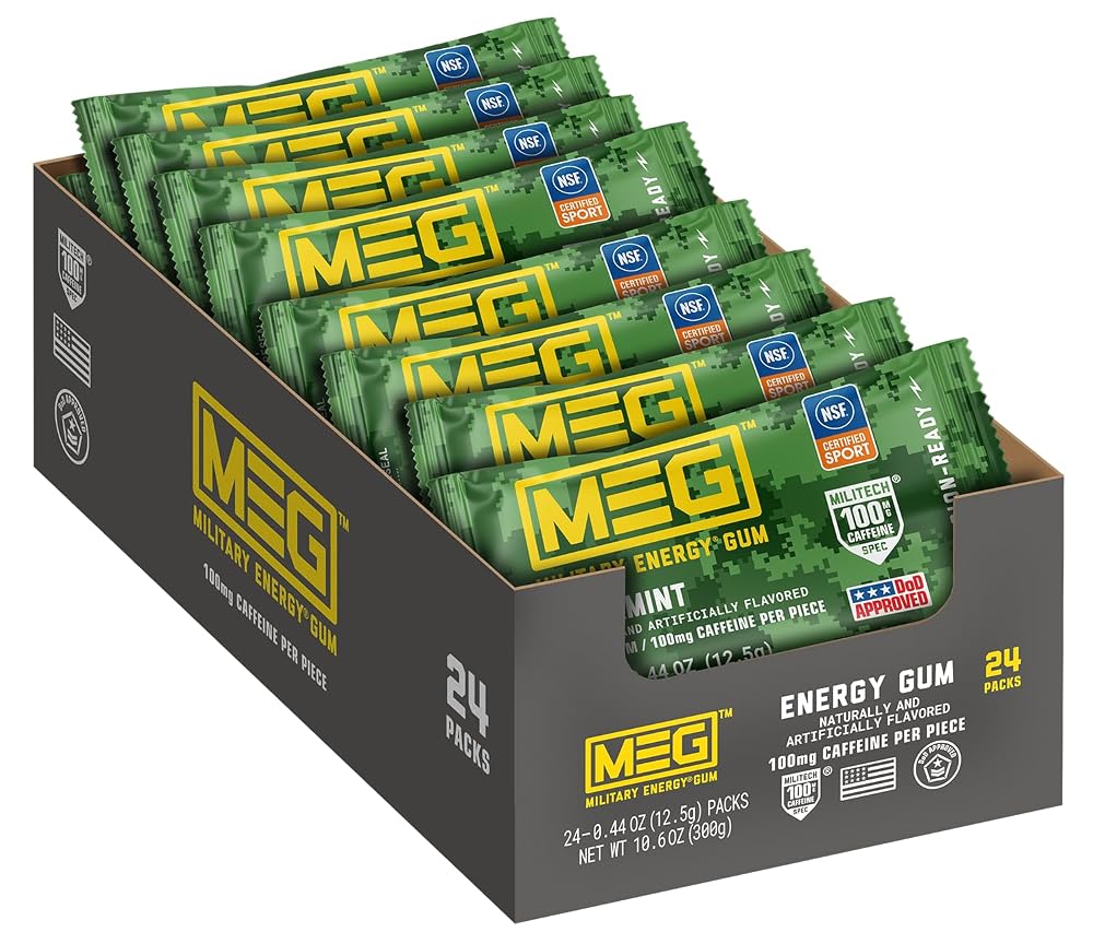MEG Military Energy Gum Spearmint 100mg Caffeine - 24 Pack