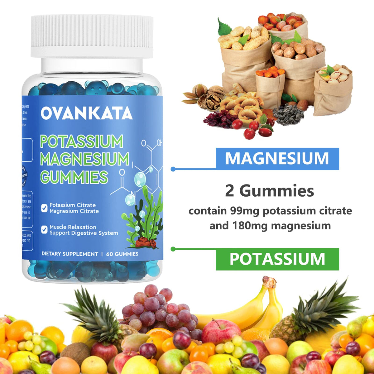Ovankata Potassium Magnesium Gummies for Muscle Support - 120 Count - image 4