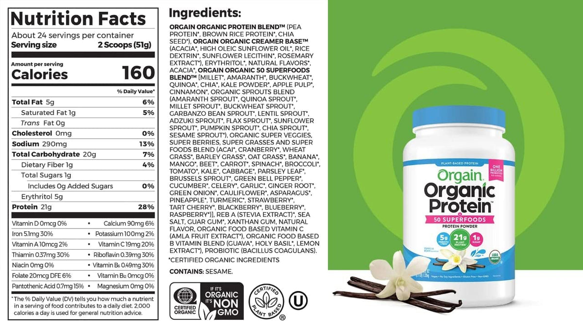 Orgain Organic Plant Based Protein Powder Vanilla Bean - 2.74 lb - image 3