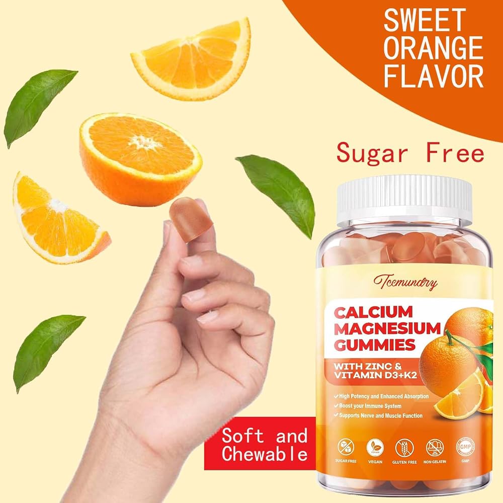 Tcemundry Calcium Magnesium Zinc Gummies with Vitamin D3 & K2 - High