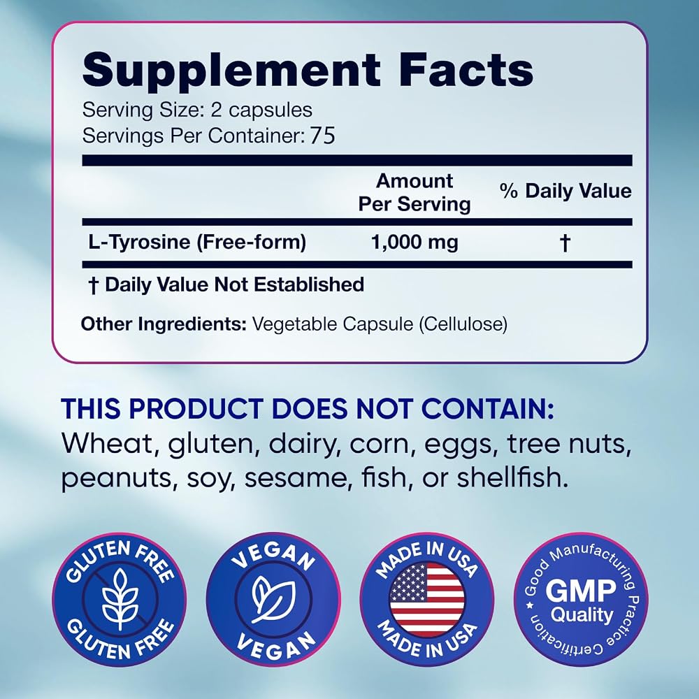 Alpha Flow L-Tyrosine 1000mg Vegan Capsules - 300 Count - image 8