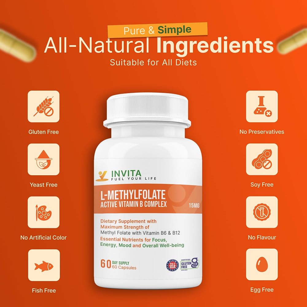 INVITA L-Methylfolate 15mg + B Complex Capsules - 60 Count - image 6