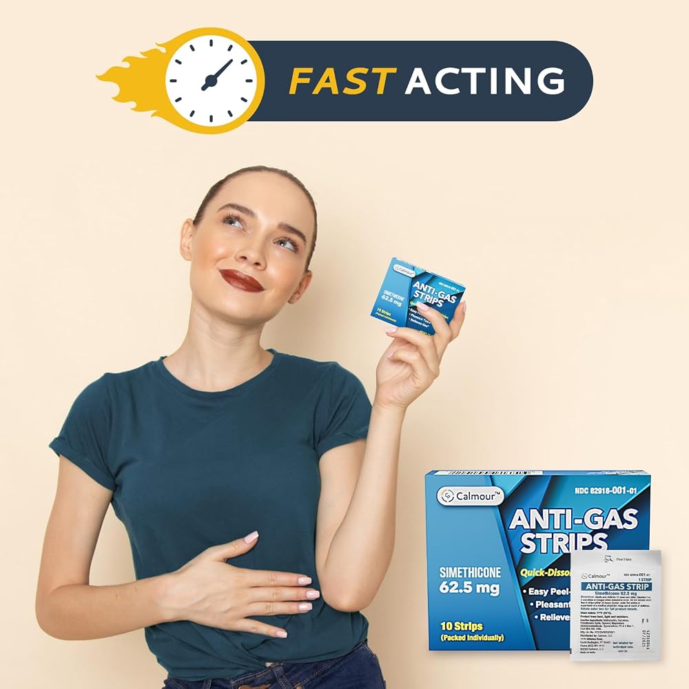 CALMOUR Anti Gas Relief Simethicone Strips Mint - 30 Strips - image 4