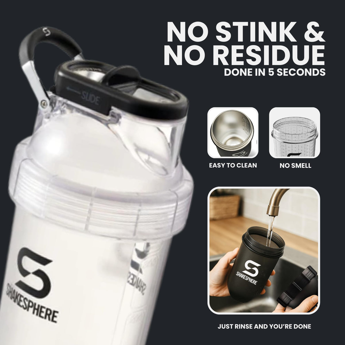SHAKESPHERE 24oz Bladeless Protein Shaker Bottle - Clear Black - image 8