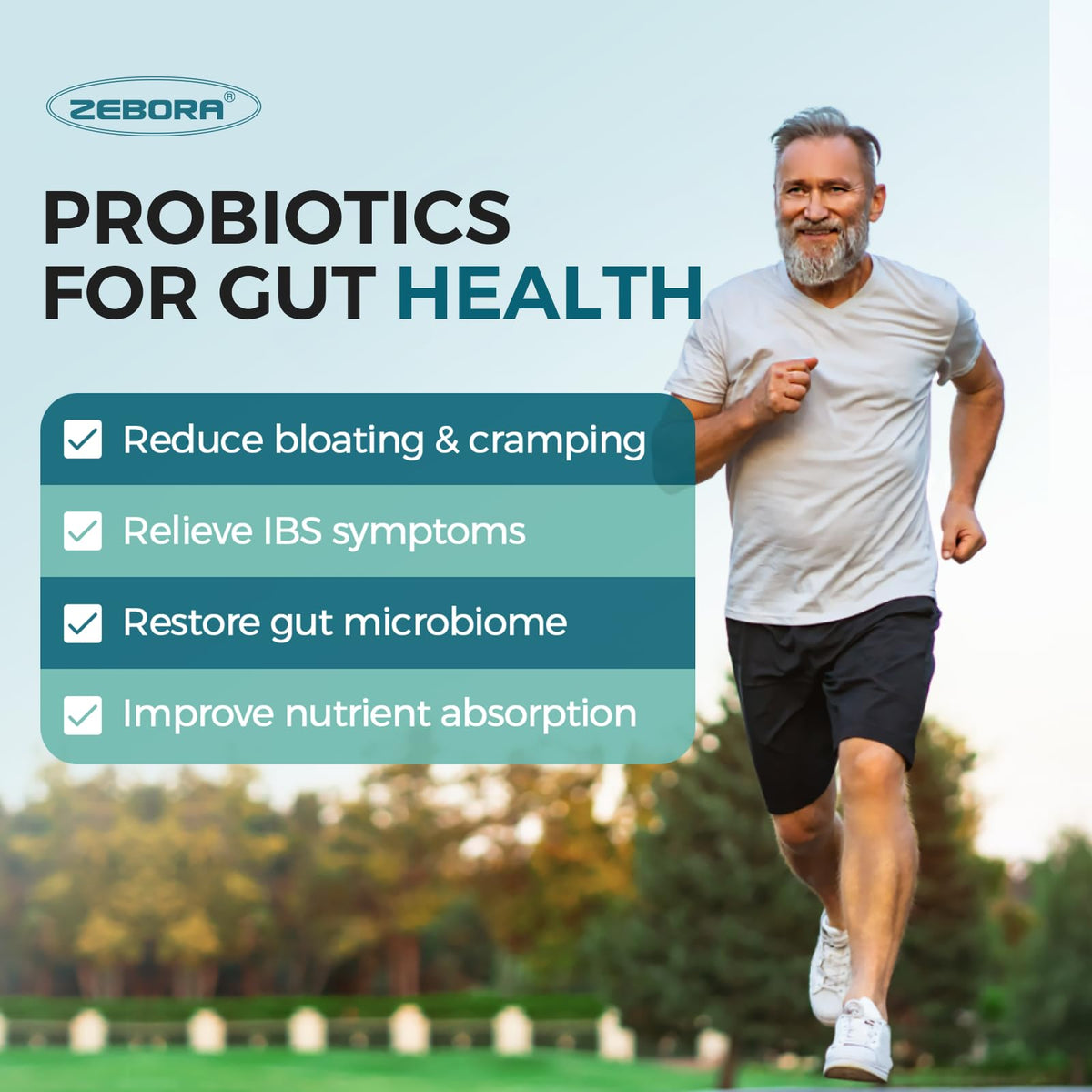 ZEBORA Probiotics for Men Digestive Health 60 Billion CFU - 90 Tablets - image 4