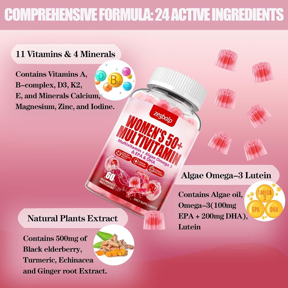 ZEGBALP Sugar-Free Womens Multivitamin 50 Plus Gummies with Calcium