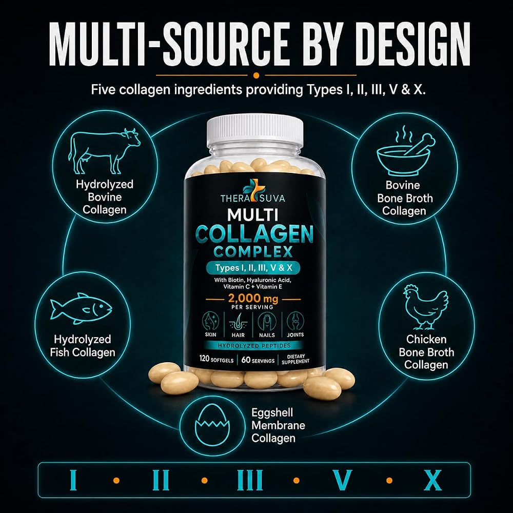 TheraSuva Complete Multi Collagen Complex with Peptides - 120 Softgels - image 5