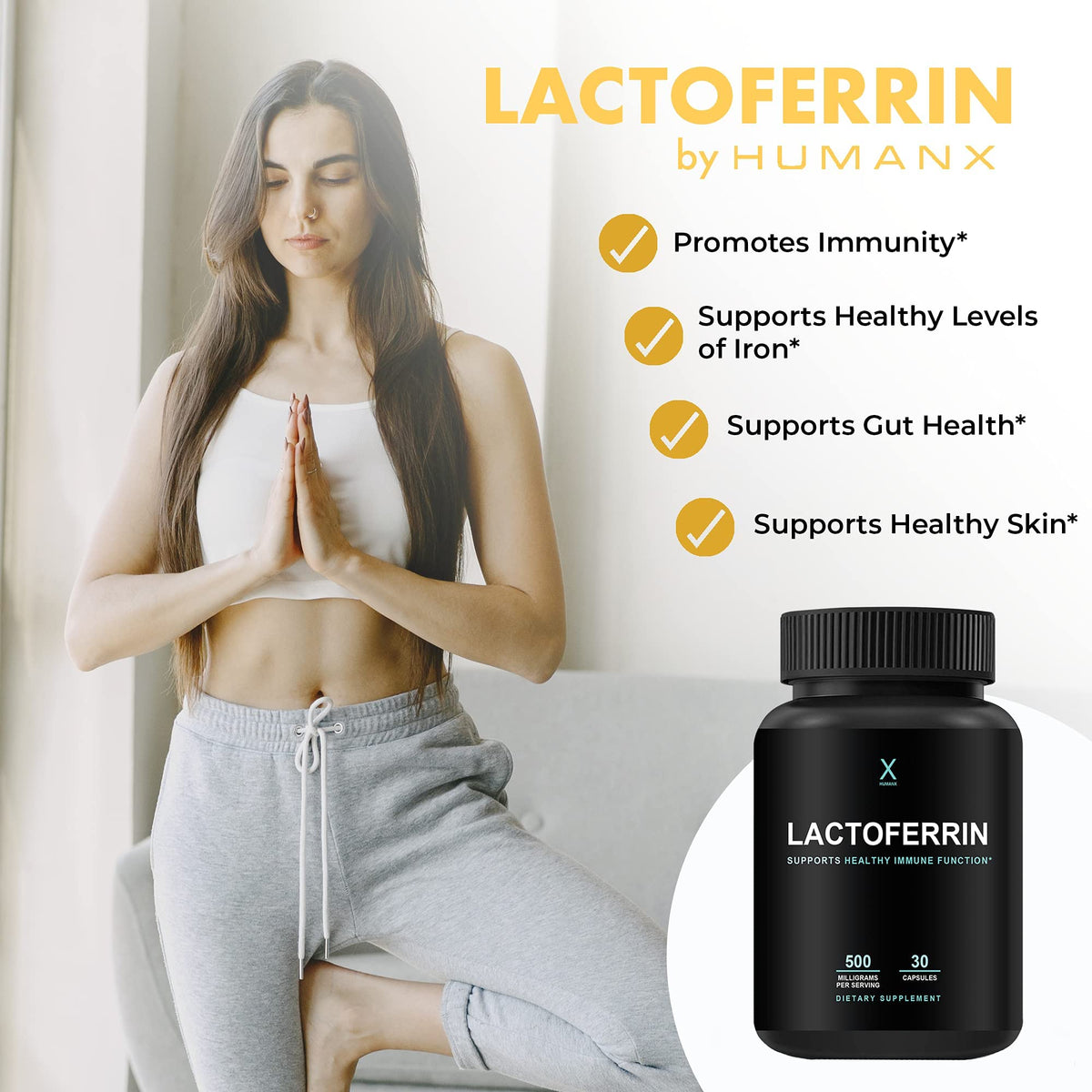 HUMANX Lactoferrin 500mg Immune Support - 30 Capsules - image 3