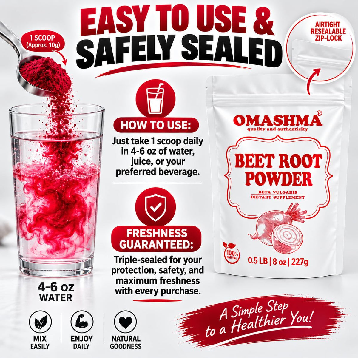 OMASHMA Beet Root Powder Nitric Oxide Support - 227g - image 5