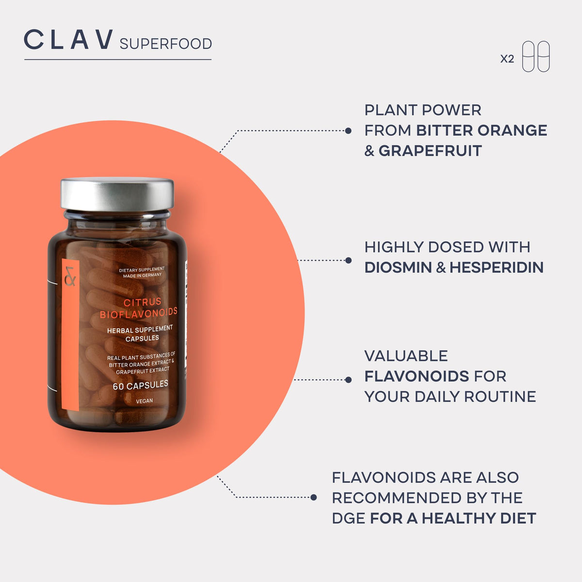 CLAV Citrus Bioflavonoids Antioxidant Supplement - 60 Capsules - image 3