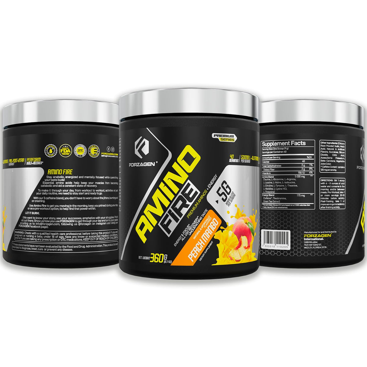 Forzagen Amino Fire 40 Servings, Energy Blend with BCAAS