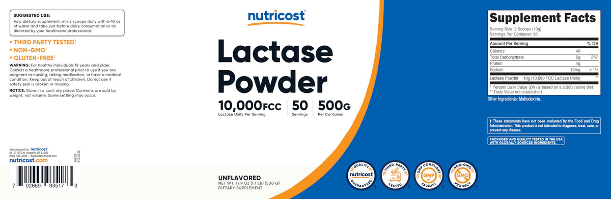 Nutricost Lactase Powder (500 Grams)