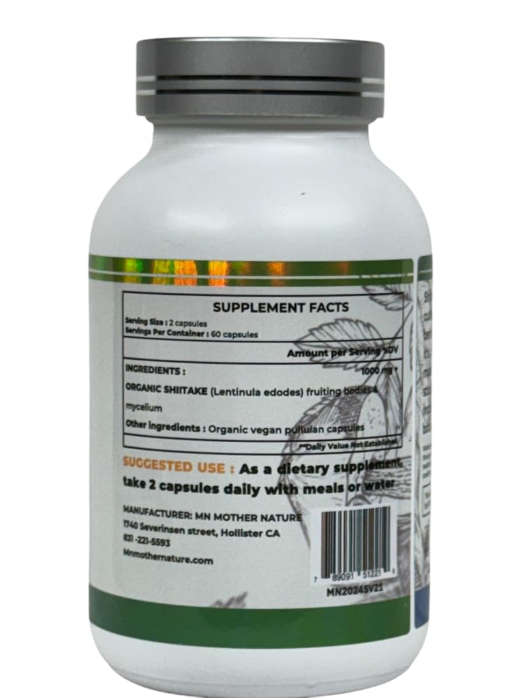 MN Mother Nature Shiitake Mushroom Supplement 1000mg - 120 Capsules - image 5