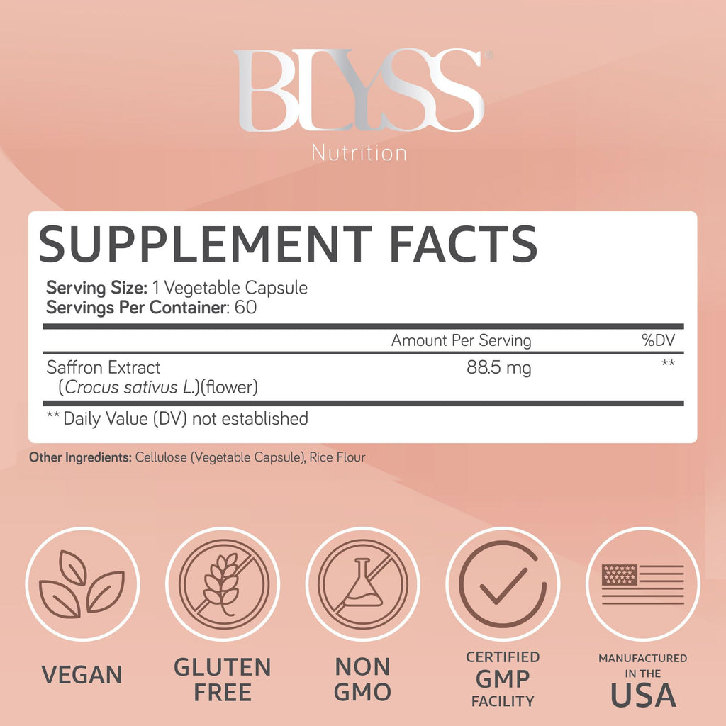 BLYSS Nutrition Saffron Extract Capsules for Women - 60 Vegan Caps - image 2