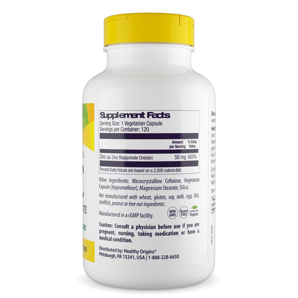 Healthy Origins Zinc Bisglycinate Chelate 50 mg - 120 Vegetarian Capsules - image 2