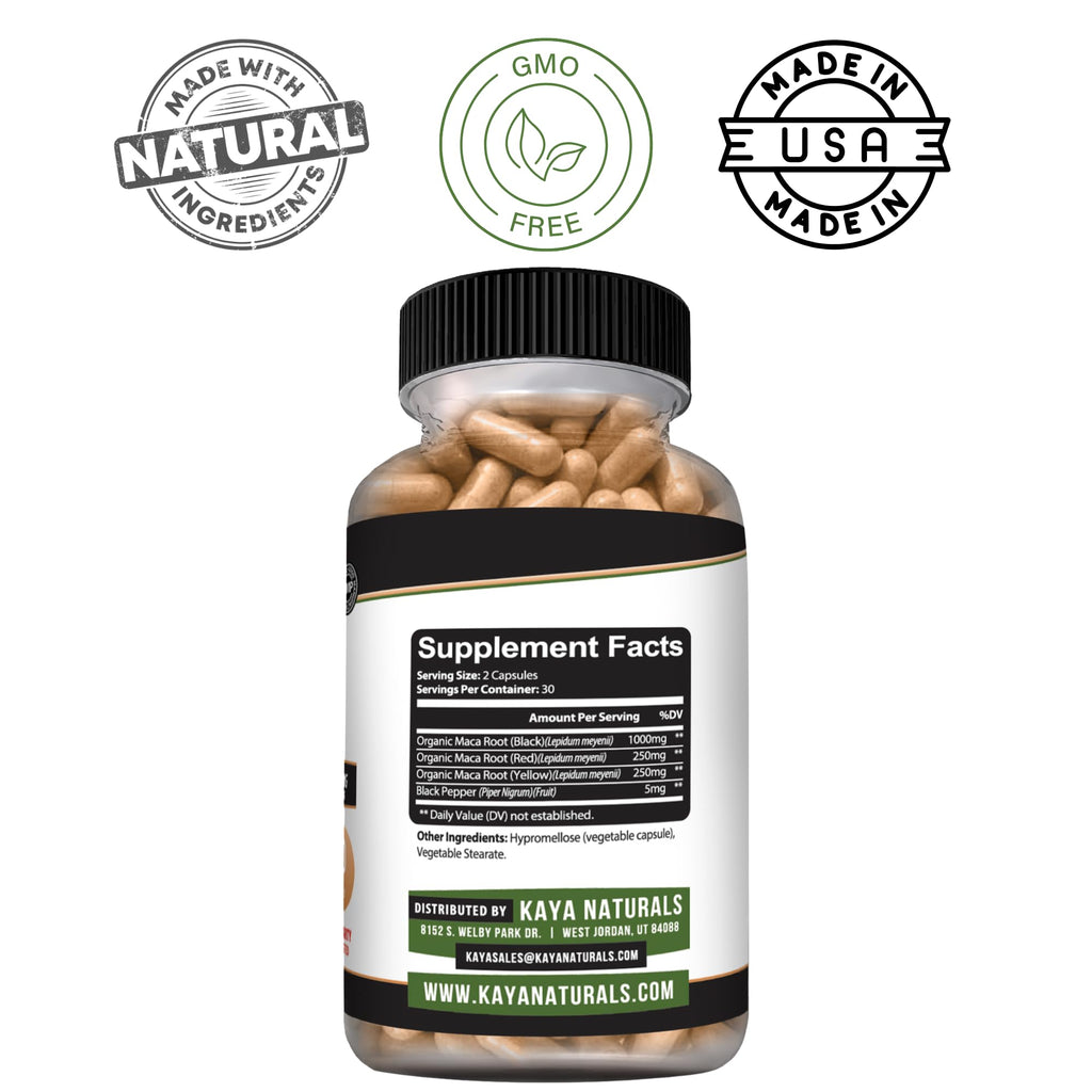 Kaya Naturals MACA Plus - Maca Root Capsules for Women and Men