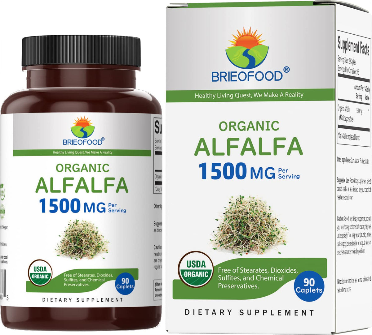 Brieofood Organic Alfalfa 1500mg - 90 Vegetarian Tablets