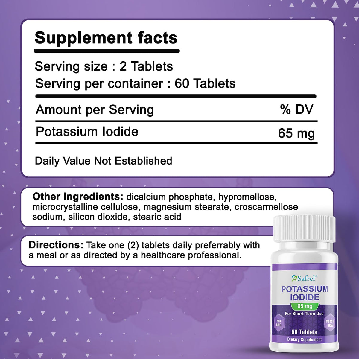 Safrel Potassium Iodide 65 mg Thyroid Support - 60 Tablets - image 6