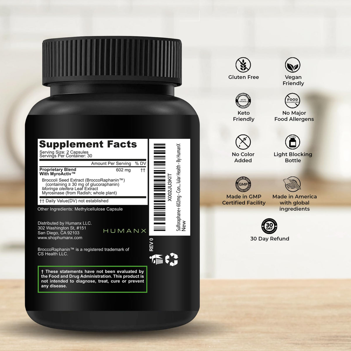 HUMANX Sulforaphane+ 602mg Broccoli Supplement - 60 Capsules - image 2