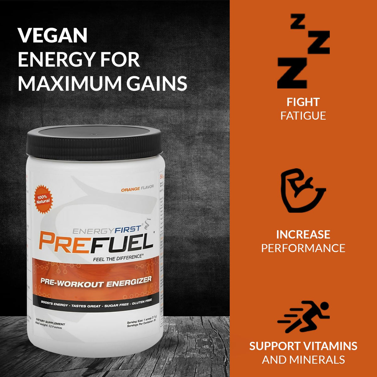EnergyFirst PreFuel Vegan Pre-Workout Powder Orange - 30 Servings - image 3